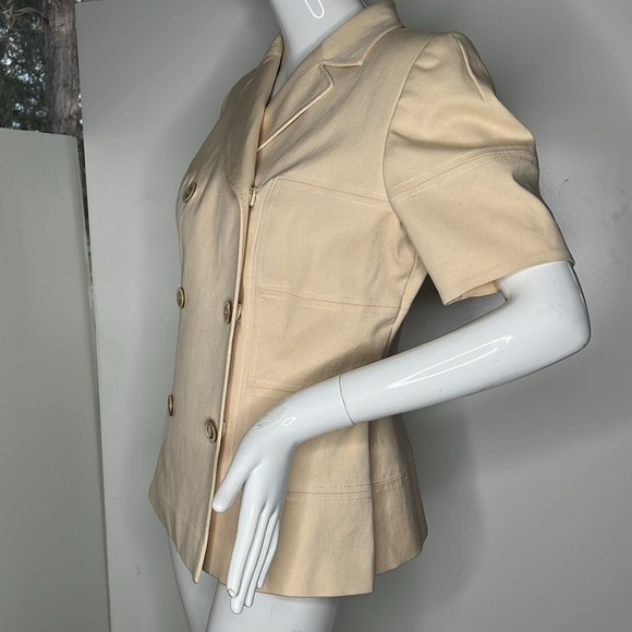 Oscar de la Renta Sz 12 Short Sleeve Snap Button Double Breasted Jacket - Picture 9 of 10
